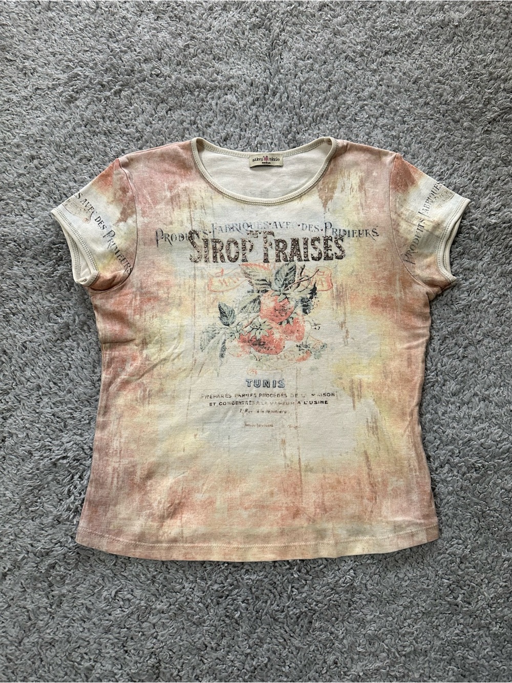 Y2K Skinny Minnie Vintage Cream Rhinestone Baby Tee